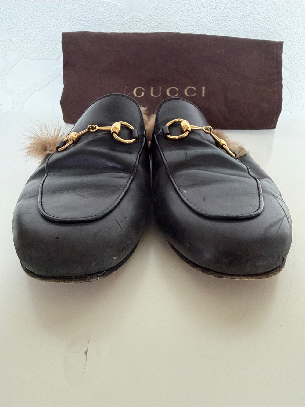 Gucci Black Leather Fur-Lined Horsebit Slipper Mules Size 6 - Picture 4 of 13